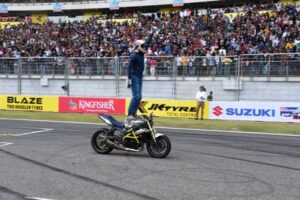 Bike stunts kept the spectators on the edge at the JK Tyre Festival of Speed on Sunday at the Buddh International Circuit today in Greater Noida