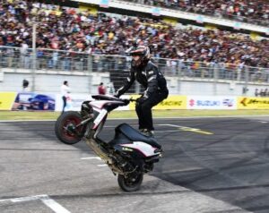 Scooty stunts kept the spectators on the edge at the JK Tyre Festival of Speed on Sunday at the Buddh International Circuit in Greater Noida today