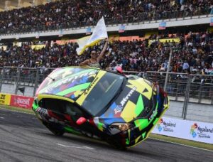 The famous JK Tyre stunt balenos entertaining a full house at the Buddh International Circuit during the JK Tyre Festival of Speed in Greater Noida on today