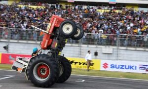 The spectators were in for an jaw dropping stunt show during the JK Tyre Festival of Speed at BIC on Sunday