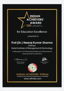 प्रो. डॉ. नीरज शर्मा को शिक्षा के क्षेत्र उत्कृष्ट योगदान के लिए मिला पुरस्कार