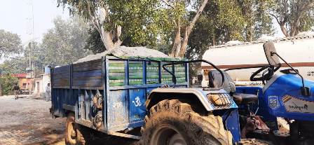 Tractor trolley loaded with sand seized in illegal mining, driver absconding
