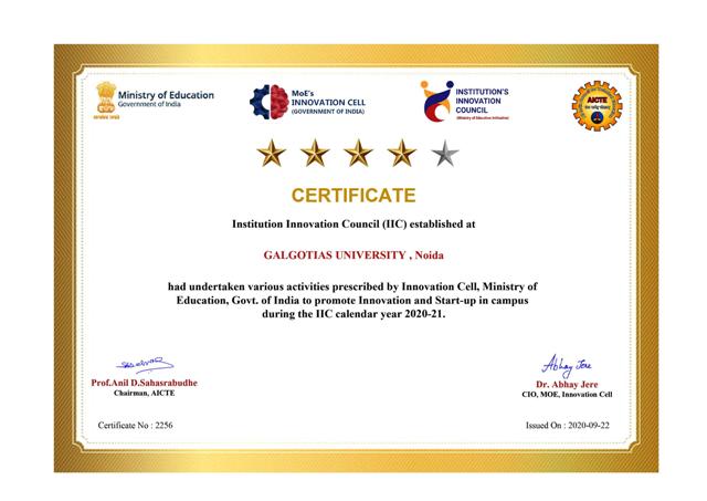 Galgotias University got four star rating in innovation category