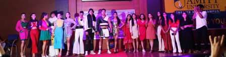 Fashion show at Amity School of Fashion Designing Greno Campus, models walk the ramp wearing girl's ready-made outfits