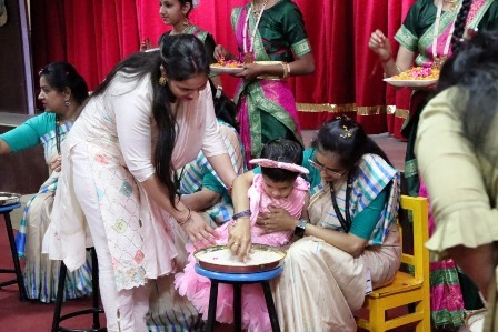 Beginning of Vidyarambh in St. Joseph's School Greno with the Vedic style of nursery children