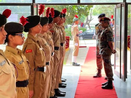 Group Commander Brigadier Niles Bhanot inspected the camp at NCC Army Preparation Camp