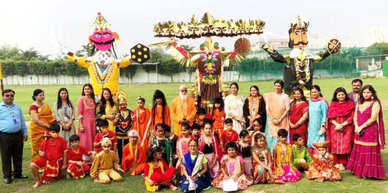 The children of G D Goenka Public School celebrated the holy festival of Dussehra with great pomp, encouraged by Sushil Maharaj
