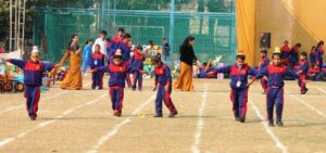 J. S. Annual Sports Day function in the Academy, children showcased their talent, audience appreciated, guests encouraged