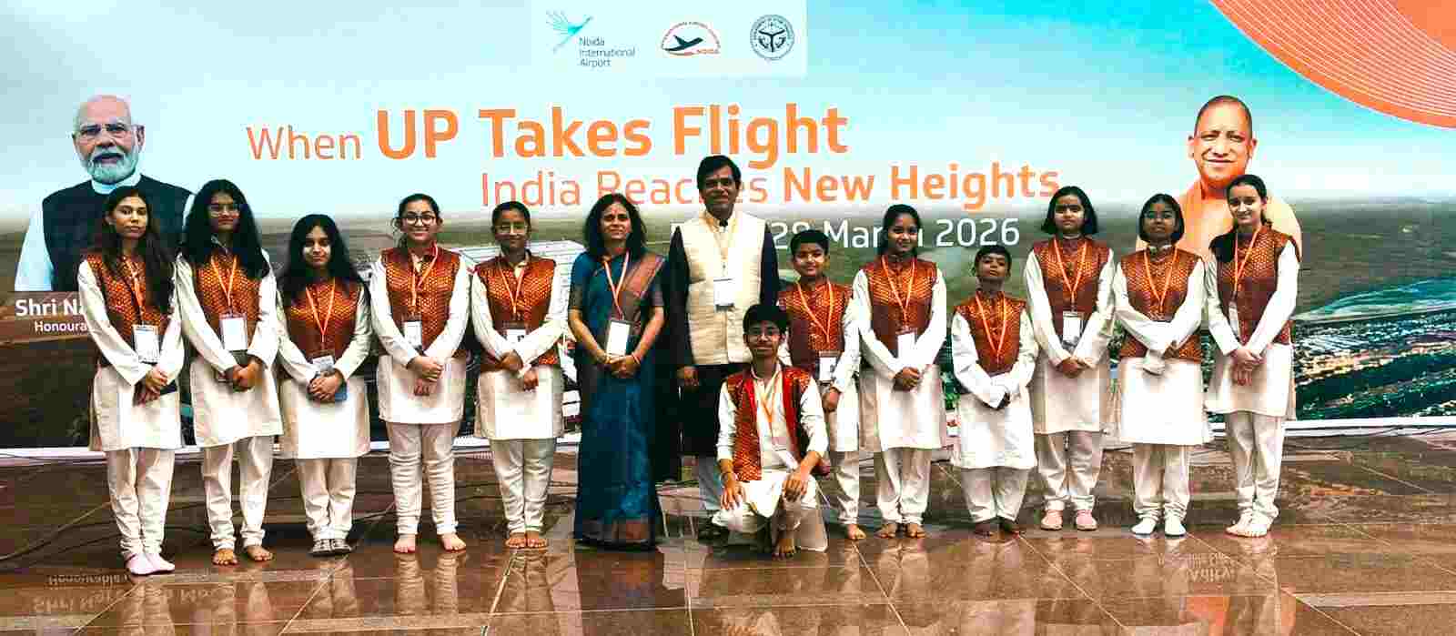 Students of Gurukul Bageshree Music School, Greater Noida performed at the inauguration of the airport.