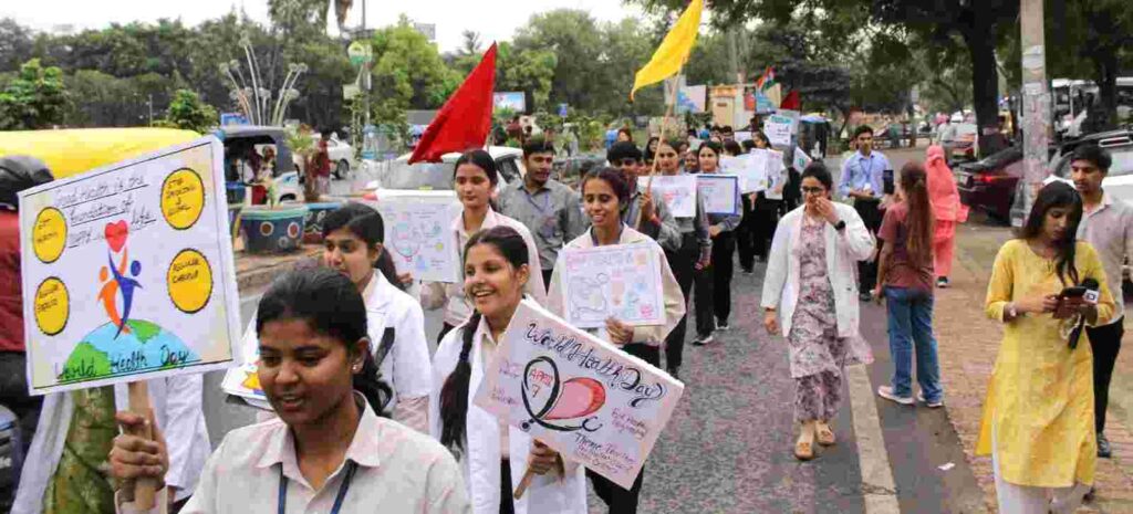 Kailash Institute of Nursing and Paramedical Sciences organised a health awareness rally on World Health Day.