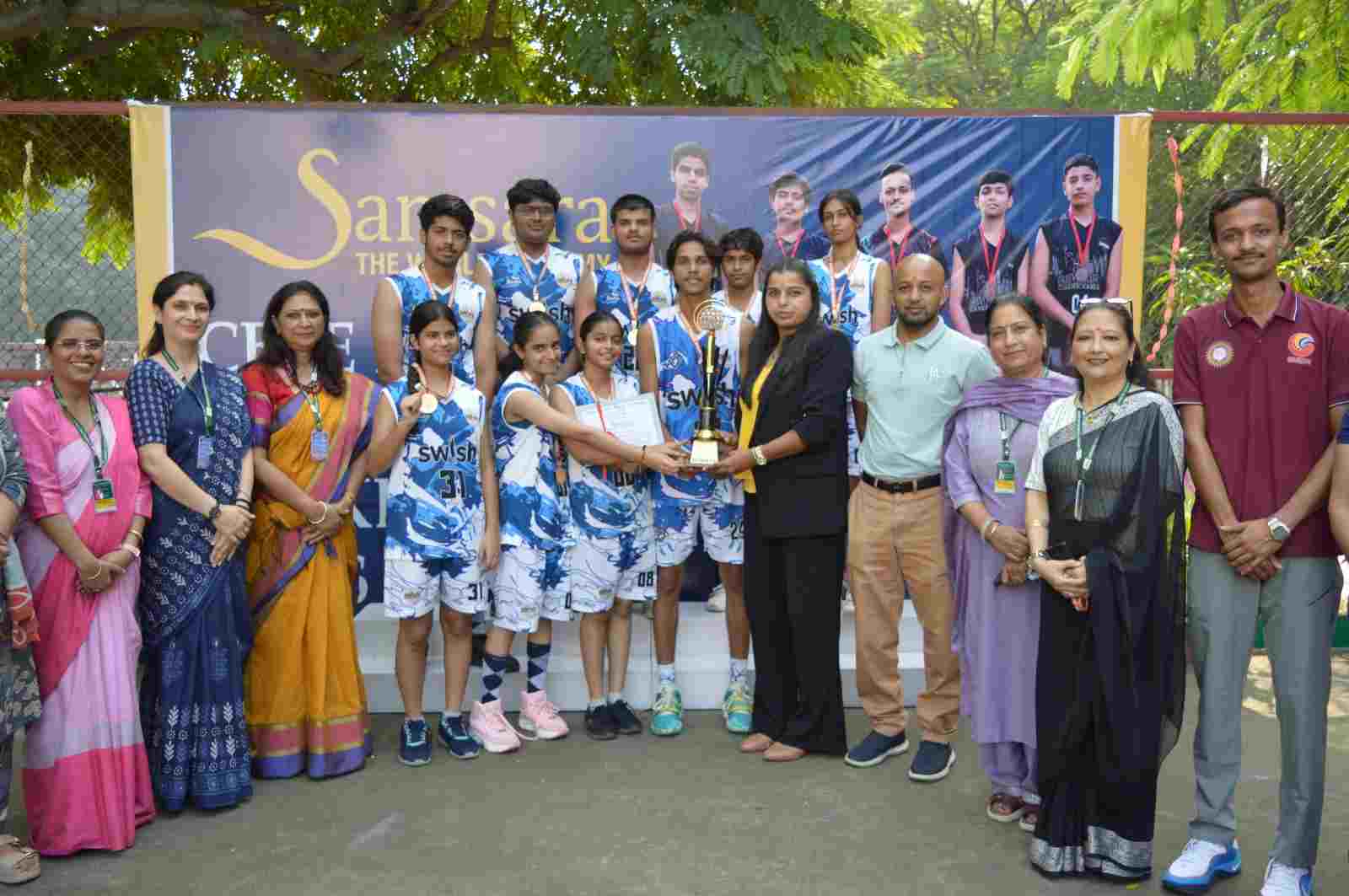 The winning players who performed exceptionally well in the inter-house basketball competition were honored at Samsara Vidyalaya.